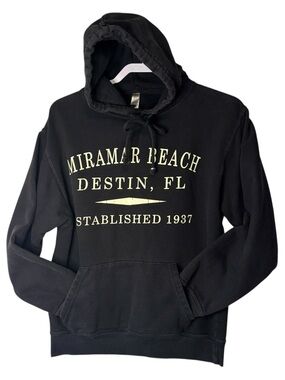 Miramar Beach Destin FL black pullover with front pouch pocket & drawstring hood